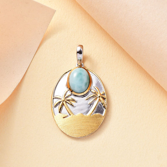 AA Natürlicher grüner Larimar Anhänger 925 Silber Rhodiniert und 750 Gelbgold Vermeil ca. 2.42 ct