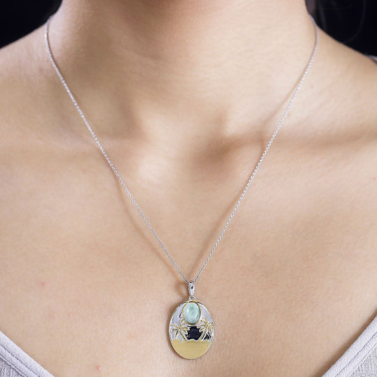 AA Natürlicher grüner Larimar Anhänger 925 Silber Rhodiniert und 750 Gelbgold Vermeil ca. 2.42 ct