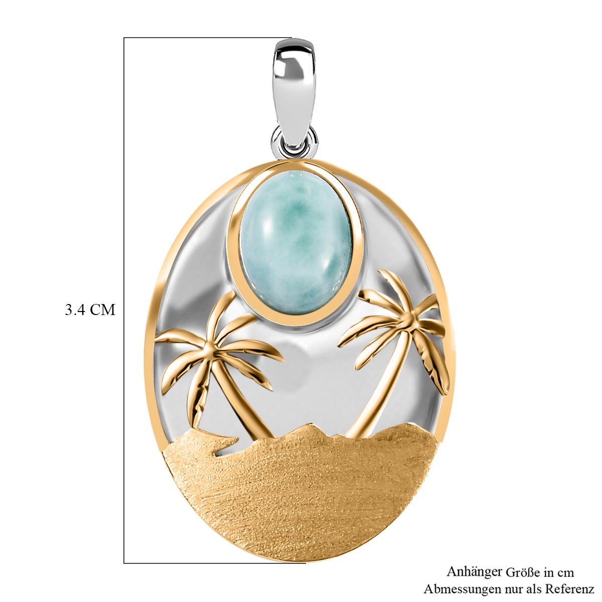 AA Natürlicher grüner Larimar Anhänger 925 Silber Rhodiniert und 750 Gelbgold Vermeil ca. 2.42 ct