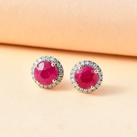 LUXORO zertifizierte und geprüfte AAA Taveta Rubin und i2 Diamant Halo Ohrringe in 417 Gold - 2,40 ct.