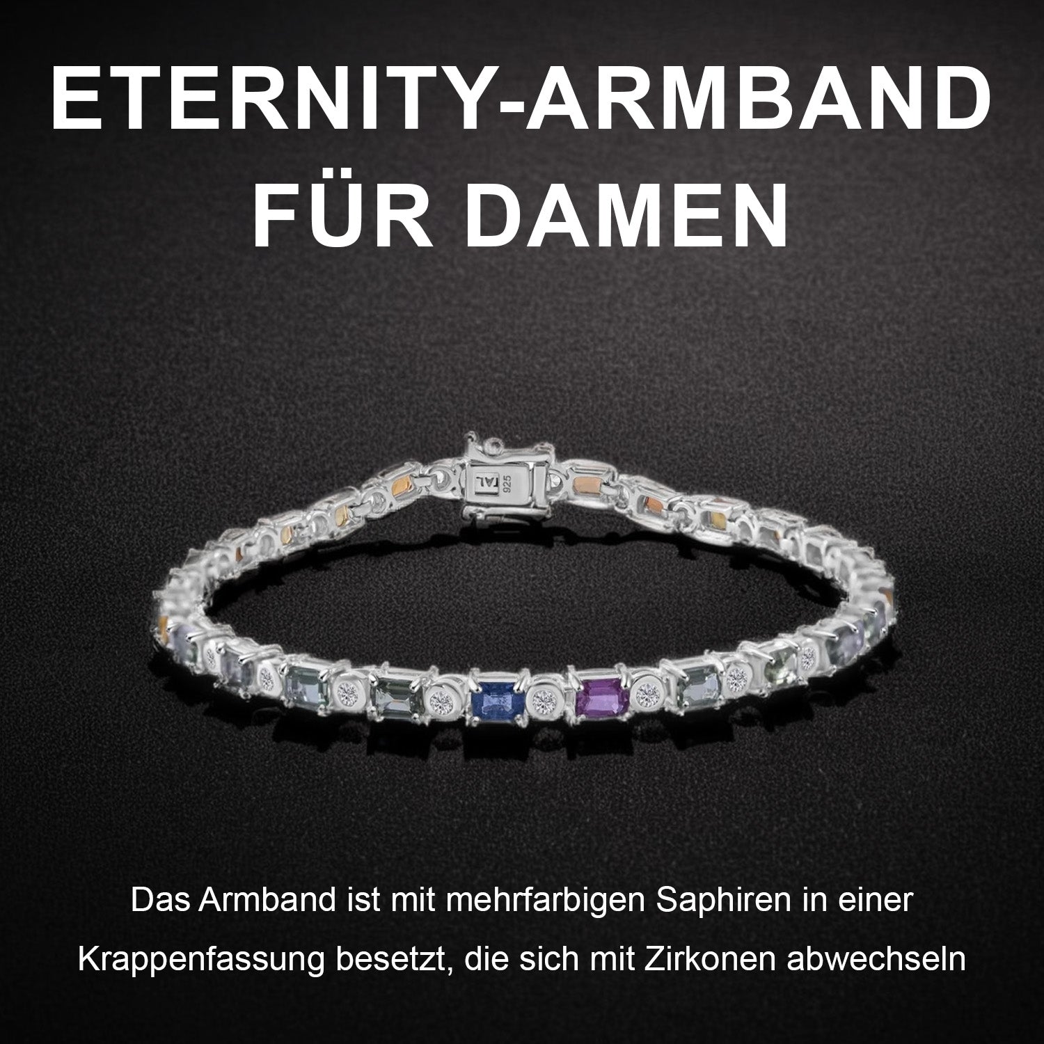 Regenbogen Saphir, Weißes Zirkon Armband ca. 19 cm 925 Silber rhodiniert ca. 7.98 ct