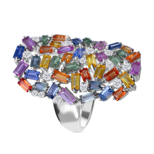 AA Mehrfarbiger Saphir Firecracker-muster Ring, 925 Silber rhodiniert (Größe 17.00) ca. 5.27 ct