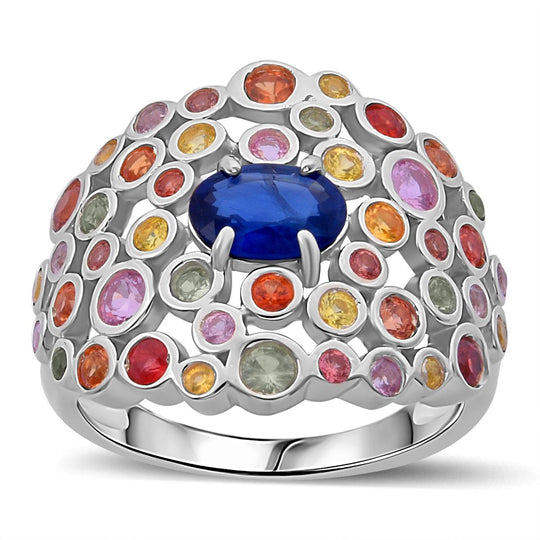 AA Blauer Saphir, Regenbogen Saphir Ring 925 Silber rhodiniert (Größe 18.00) ca. 2.59 ct