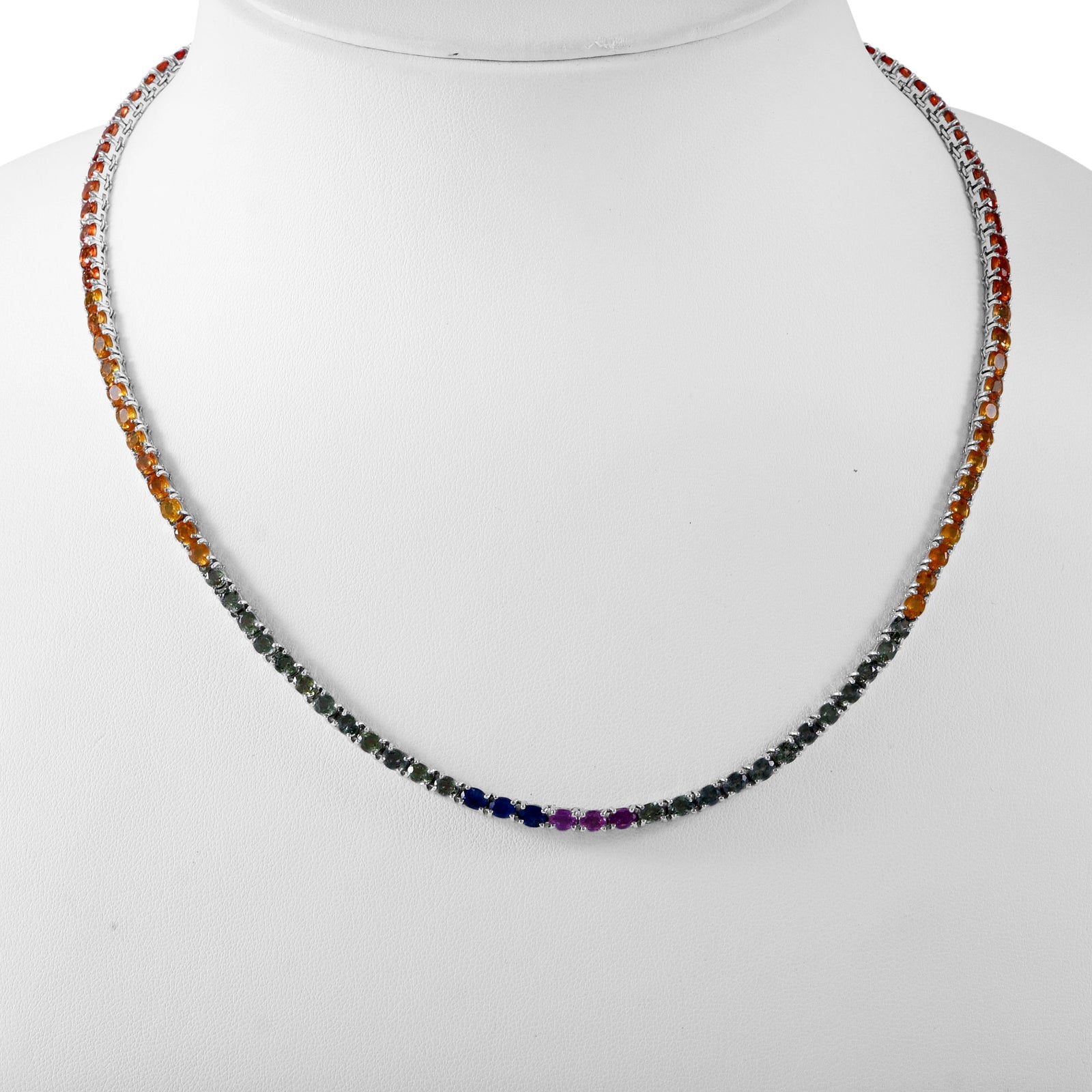 Regenbogen Saphir - AA Blauer Saphir, Rosa Saphir Halskette ca. 45 cm 925 Silber rhodiniert ca. 22.96 ct