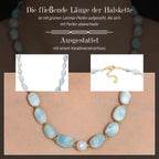 Natürlicher grüner Larimar Perlen-Halskette, ca. 50 cm, 925 Silber 750 Gelb Vergoldet