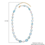 Natürlicher grüner Larimar Perlen-Halskette, ca. 50 cm, 925 Silber 750 Gelb Vergoldet