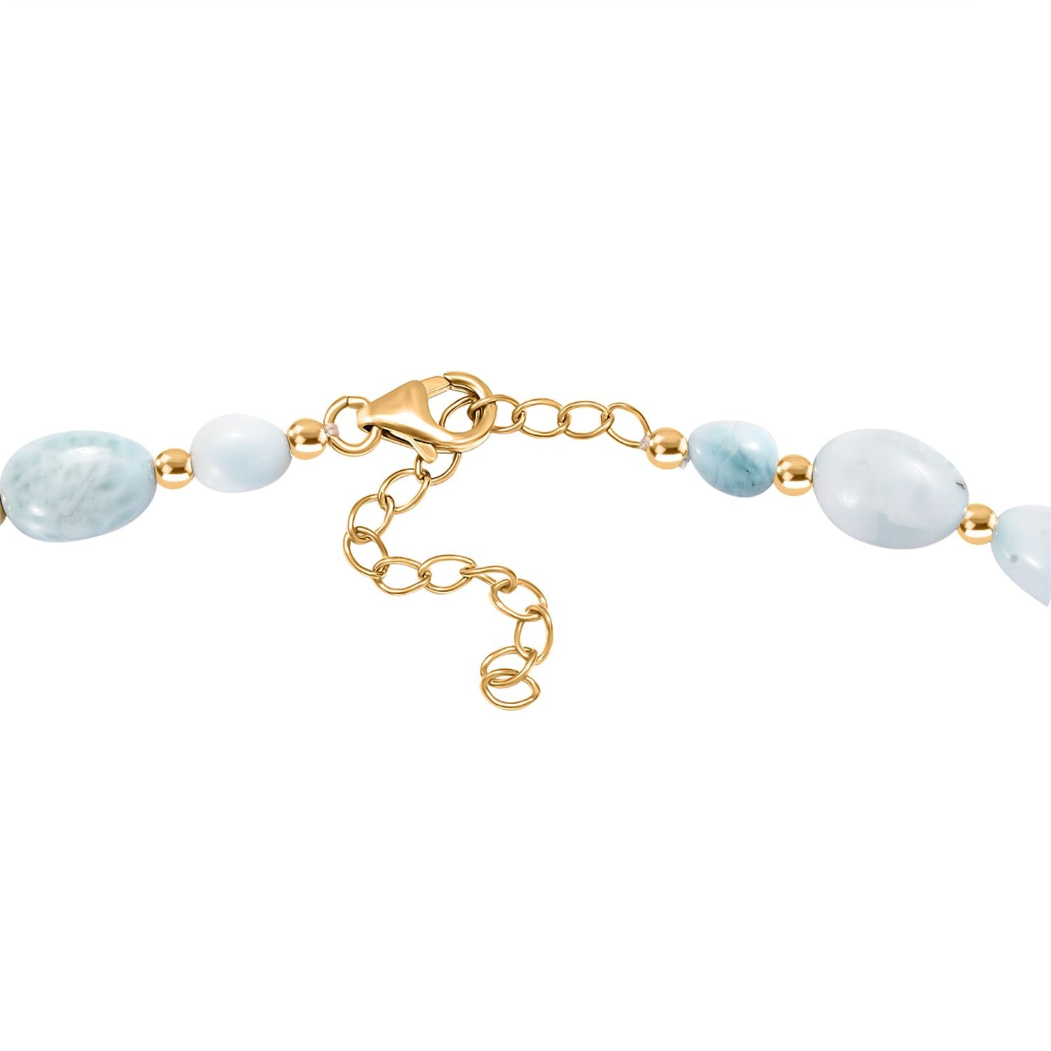 Natürlicher grüner Larimar Perlen-Halskette, ca. 50 cm, 925 Silber 750 Gelb Vergoldet