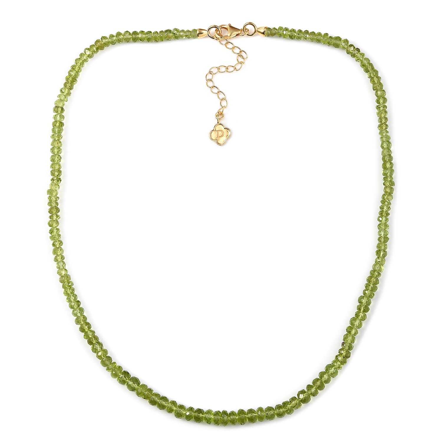 Peridot Halskette ca. 45 cm + 5 cm Extender, 925 Silber 750 Gelbgold Vermeil ca. 90,25 ct.