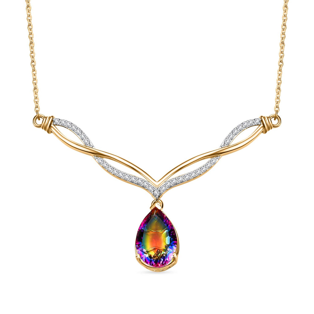 Nebel Quarz, Weißer Zirkon Halskette ca. 45 cm 925 Silber 750 Gelbgold Vermeil ca. 7,02 ct.