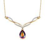 Nebel Quarz, Weißer Zirkon Halskette ca. 45 cm 925 Silber 750 Gelbgold Vermeil ca. 7,02 ct.