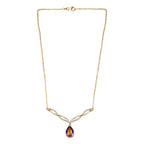 Nebel Quarz, Weißer Zirkon Halskette ca. 45 cm 925 Silber 750 Gelbgold Vermeil ca. 7,02 ct.