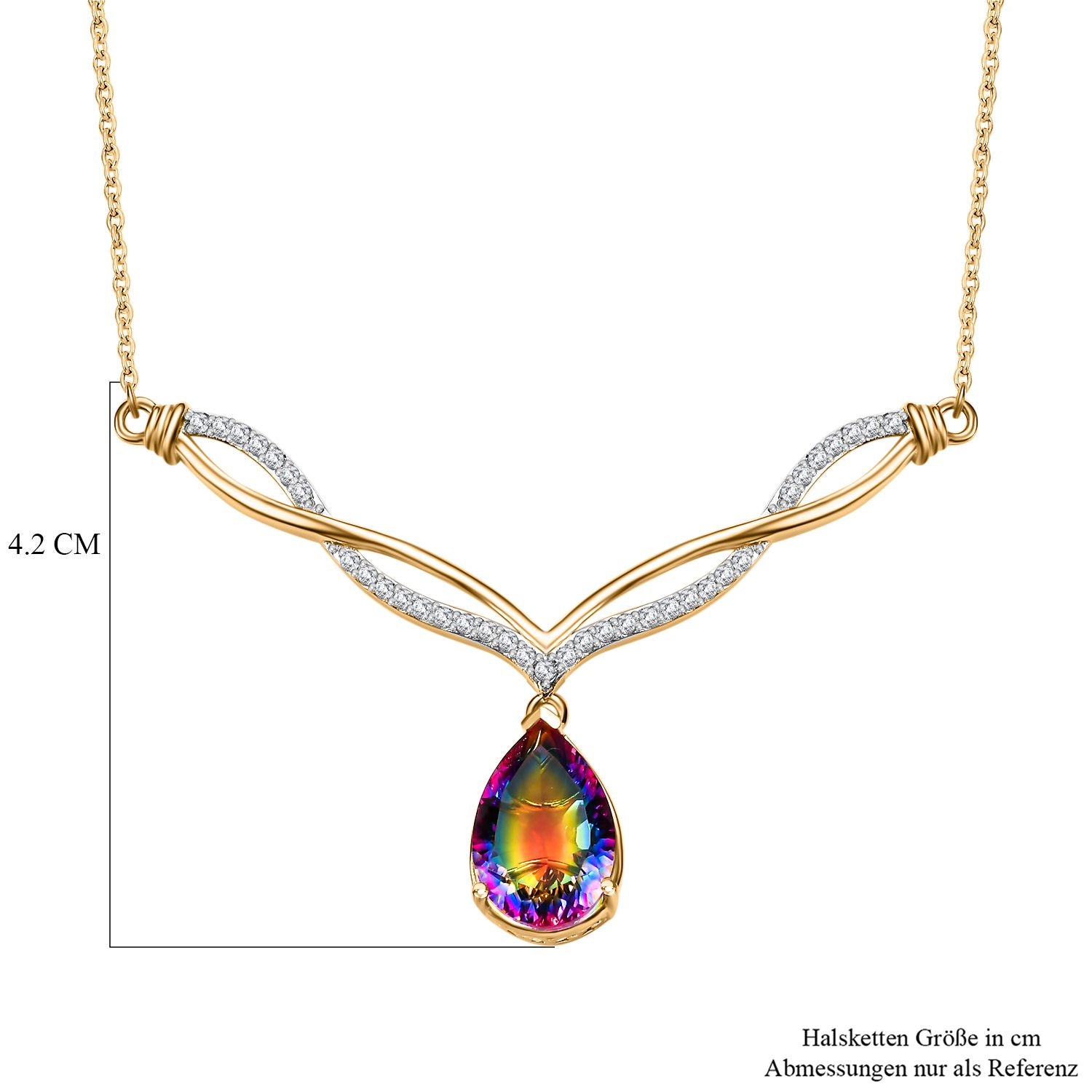 Nebel Quarz, Weißer Zirkon Halskette ca. 45 cm 925 Silber 750 Gelbgold Vermeil ca. 7,02 ct.