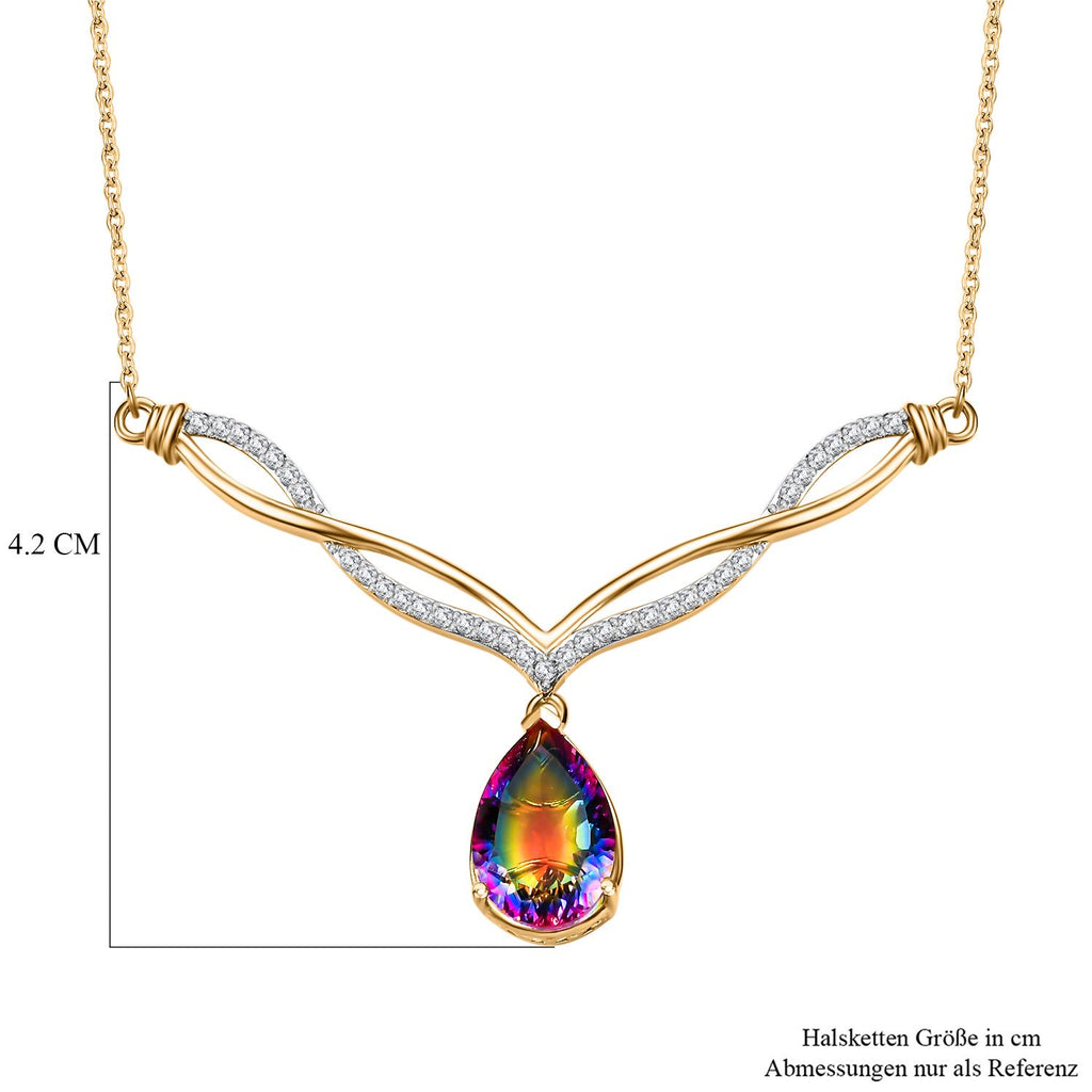 Nebel Quarz, Weißer Zirkon Halskette ca. 45 cm 925 Silber 750 Gelbgold Vermeil ca. 7,02 ct.