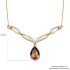 Nebel Quarz, Weißer Zirkon Halskette ca. 45 cm 925 Silber 750 Gelbgold Vermeil ca. 7,02 ct.