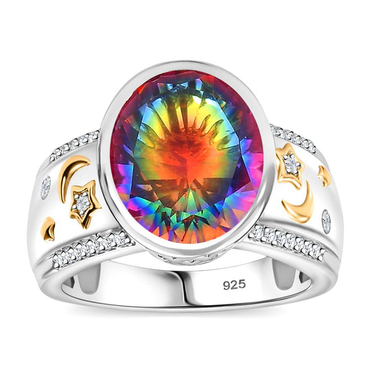 Nebel Quarz, Weißer Zirkon Ring, 925 Silber Rhodiniert und 750 Gelbgold Vermeil (Größe 18.00) ca. 5.35 ct