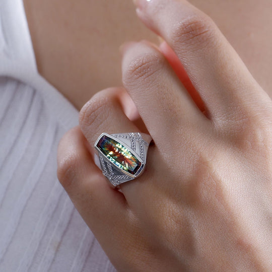 Nebula Quarz, Weißer Zirkon Ring, 925 Silber rhodiniert (Größe 20.00) ca. 5.74 ct