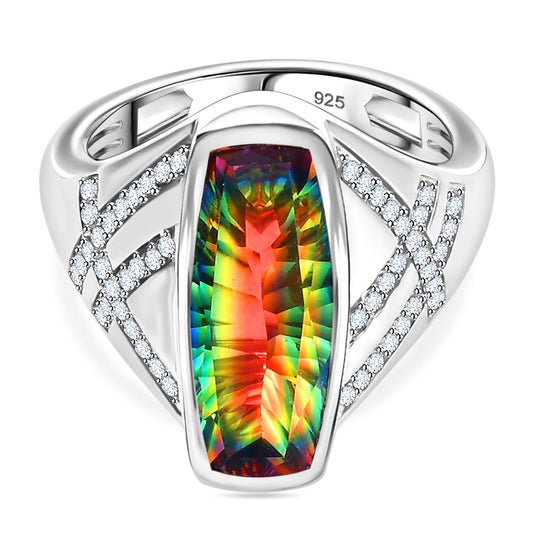 Nebula Quarz, Weißer Zirkon Ring, 925 Silber rhodiniert (Größe 20.00) ca. 5.74 ct