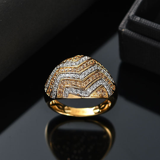 Zirkonia, Gelber Zirkonia Ring 925 Silber 750 Gelbgold Vermeil (Größe 18.00) 1.55 ct