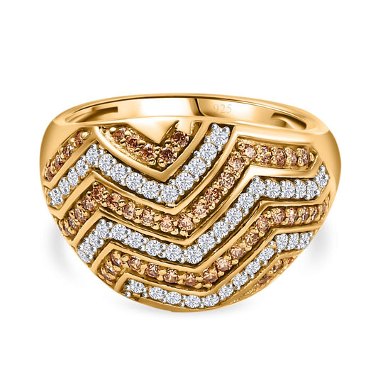 Zirkonia, Gelber Zirkonia Ring 925 Silber 750 Gelbgold Vermeil (Größe 18.00) 1.55 ct