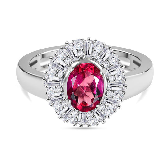 Labor roter Smaragd (Beryll) und Zirkon Ring, 925 Silber rhodiniert - 2,22 ct.