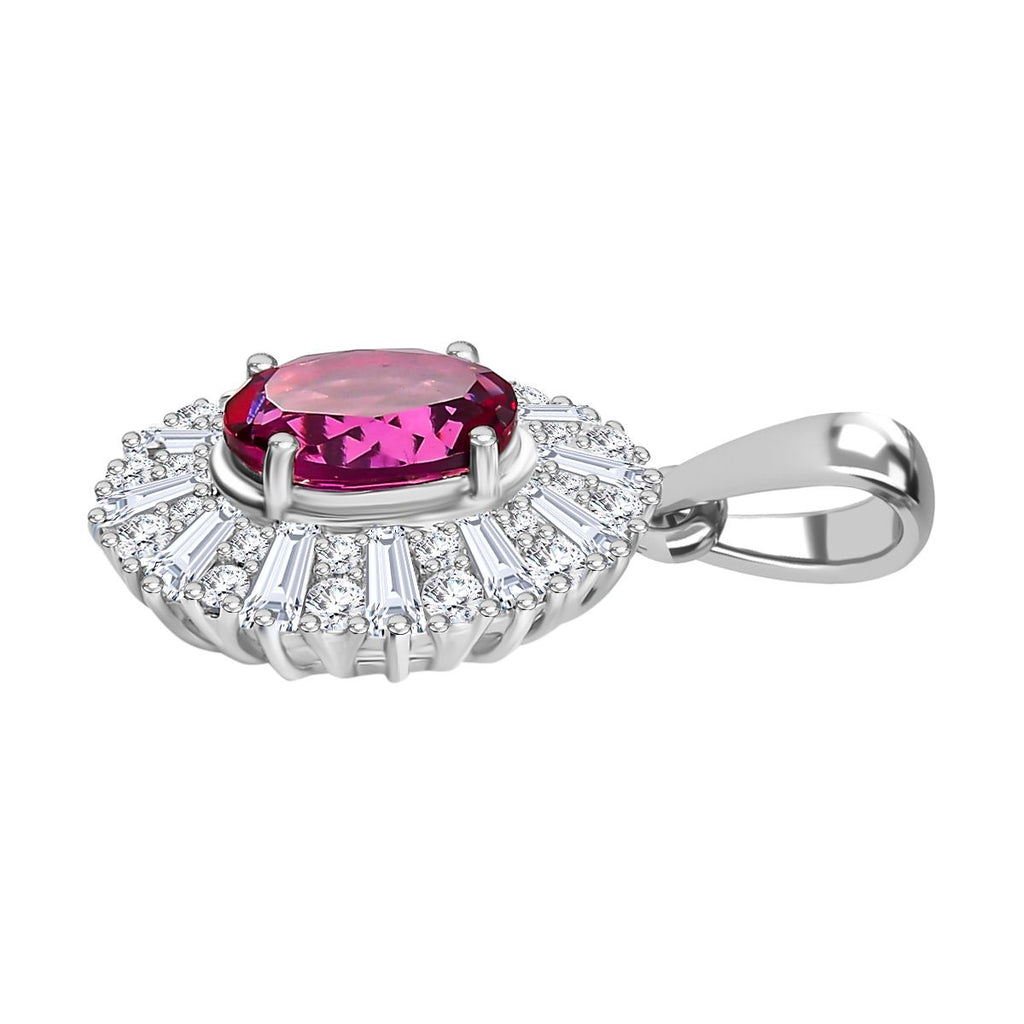 Lab Created Roter Smaragd (Beryll), Weißer Zirkon Anhänger 925 Silber rhodiniert ca. 2.23 ct