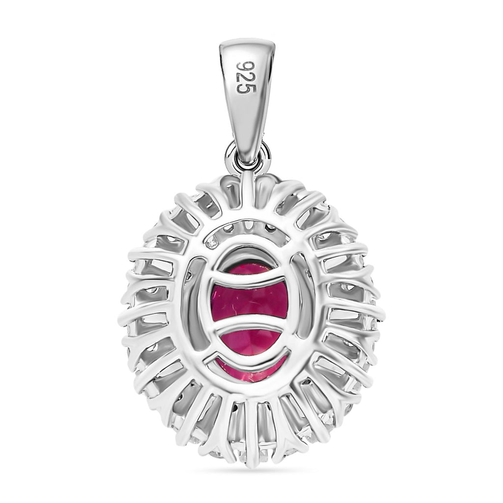 Lab Created Roter Smaragd (Beryll), Weißer Zirkon Anhänger 925 Silber rhodiniert ca. 2.23 ct