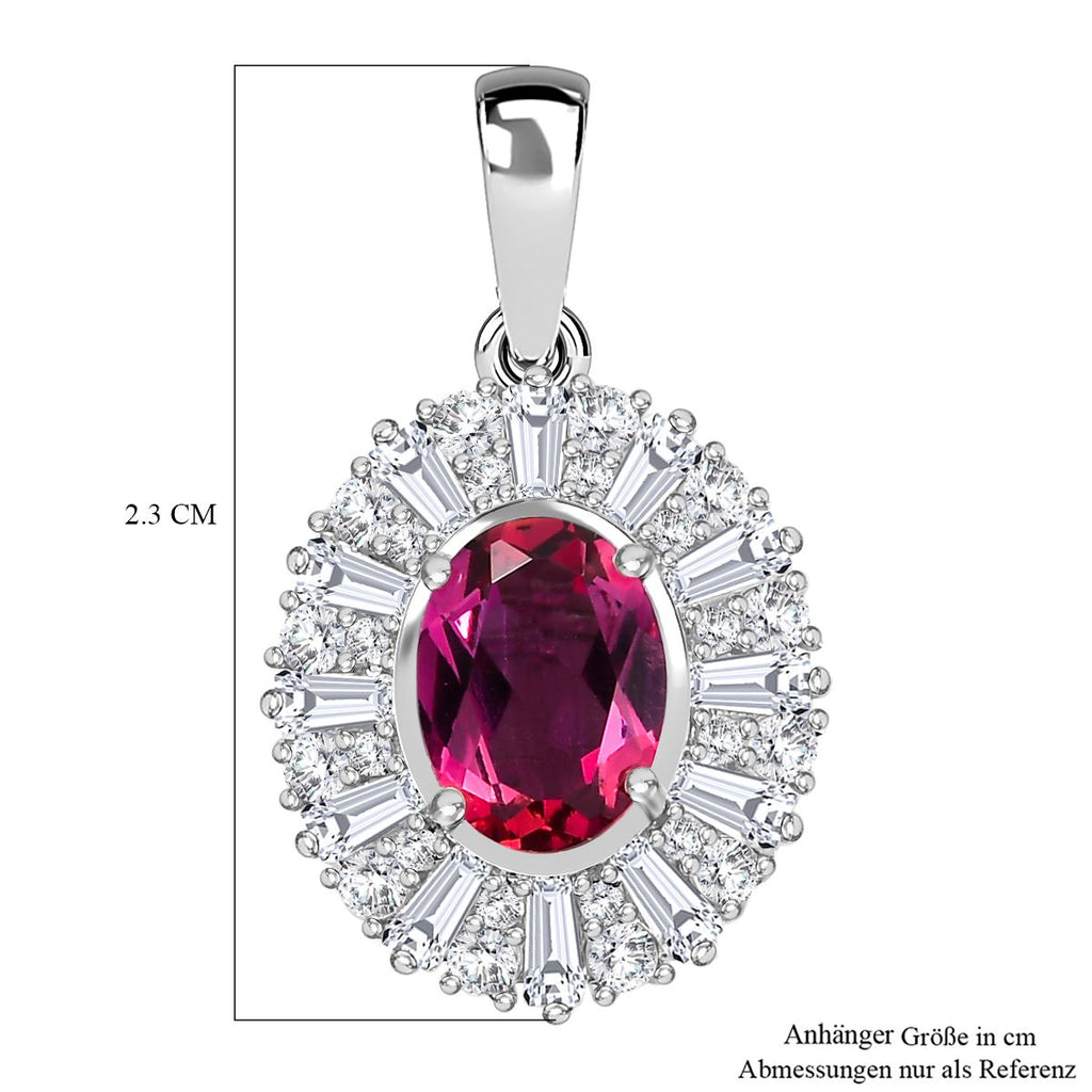 Lab Created Roter Smaragd (Beryll), Weißer Zirkon Anhänger 925 Silber rhodiniert ca. 2.23 ct