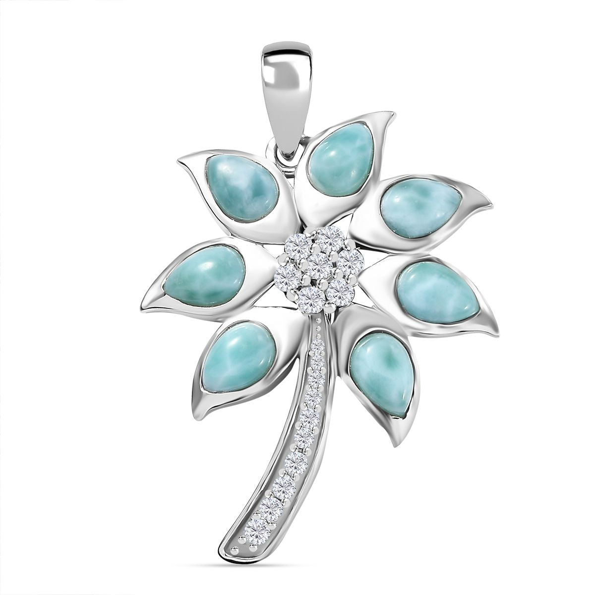 AA Natürlicher grüner Larimar, Weißer Zirkon Anhänger 925 Silber rhodiniert ca. 4.46 ct