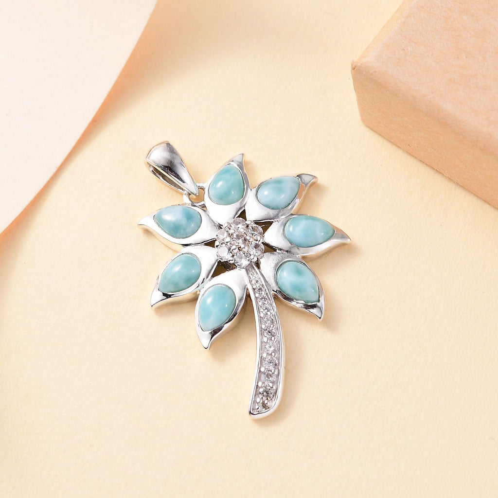 AA Natürlicher grüner Larimar, Weißer Zirkon Anhänger 925 Silber rhodiniert ca. 4.46 ct
