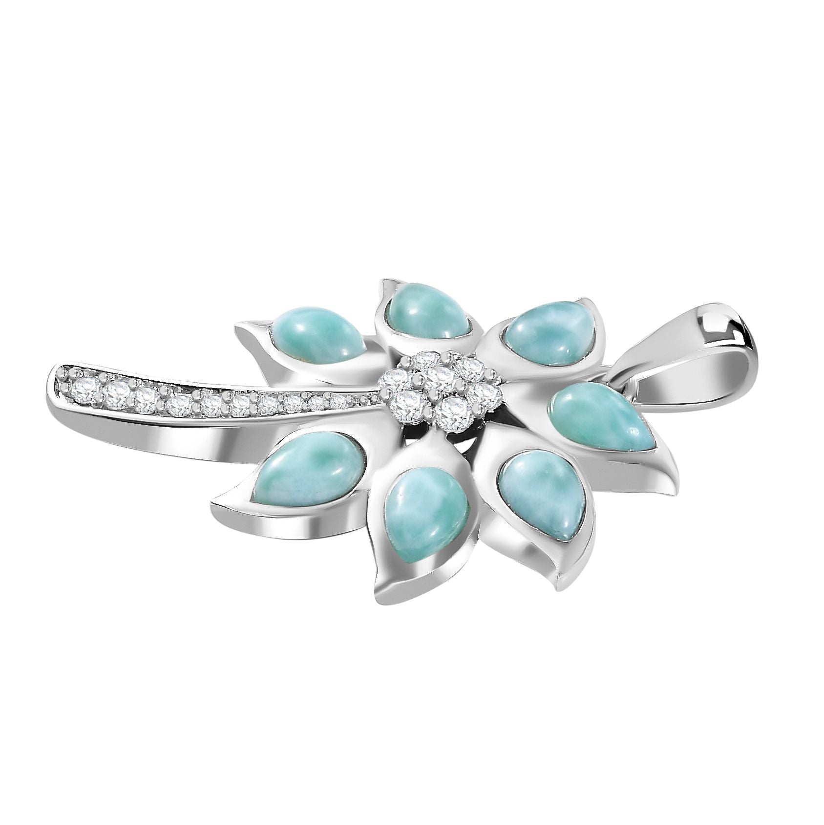 AA Natürlicher grüner Larimar, Weißer Zirkon Anhänger 925 Silber rhodiniert ca. 4.46 ct