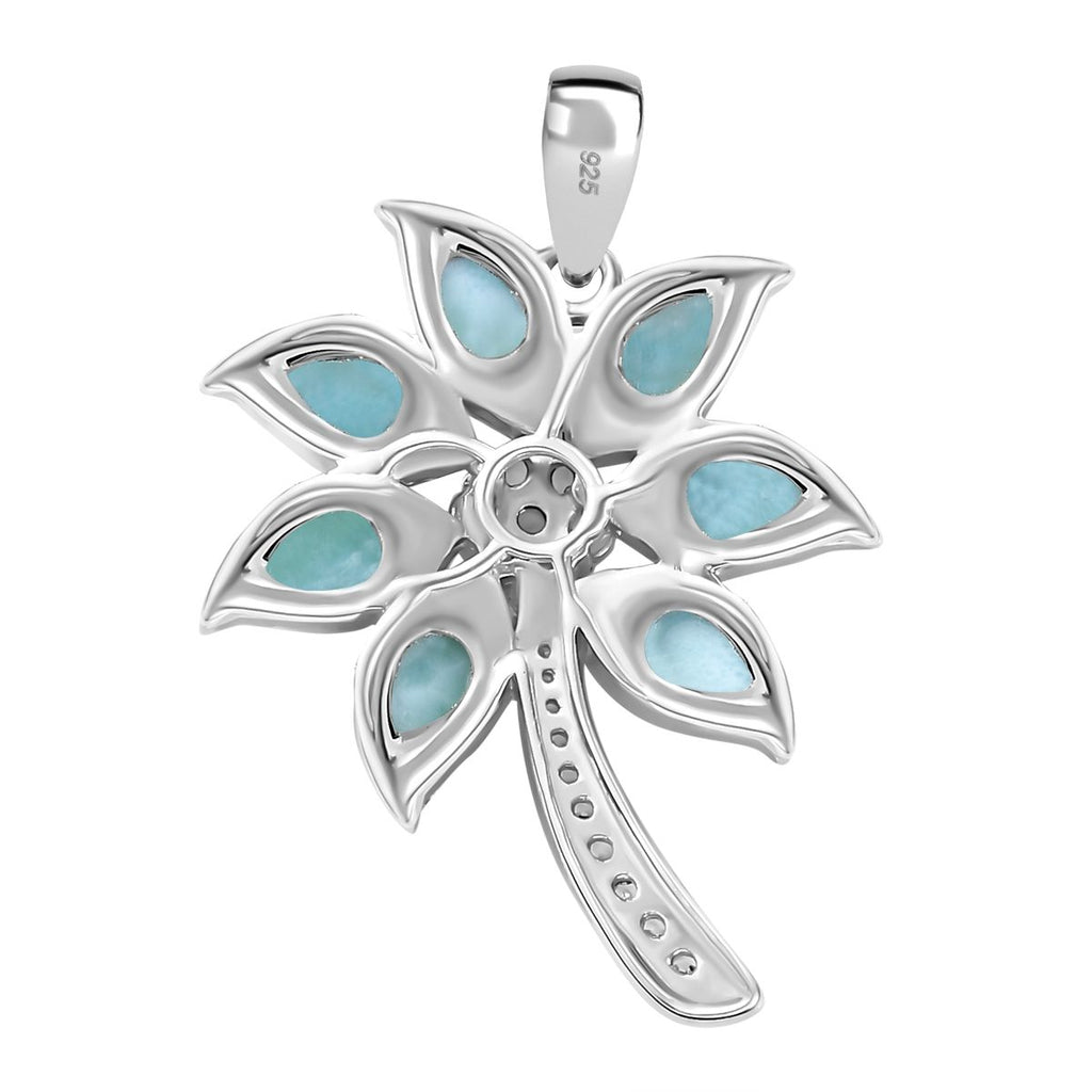 AA Natürlicher grüner Larimar, Weißer Zirkon Anhänger 925 Silber rhodiniert ca. 4.46 ct