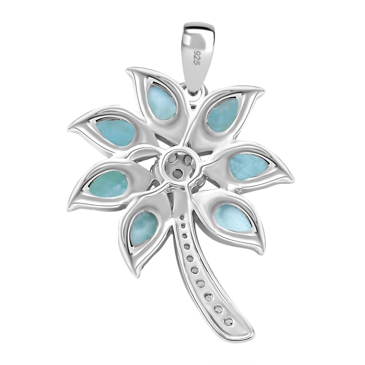 AA Natürlicher grüner Larimar, Weißer Zirkon Anhänger 925 Silber rhodiniert ca. 4.46 ct