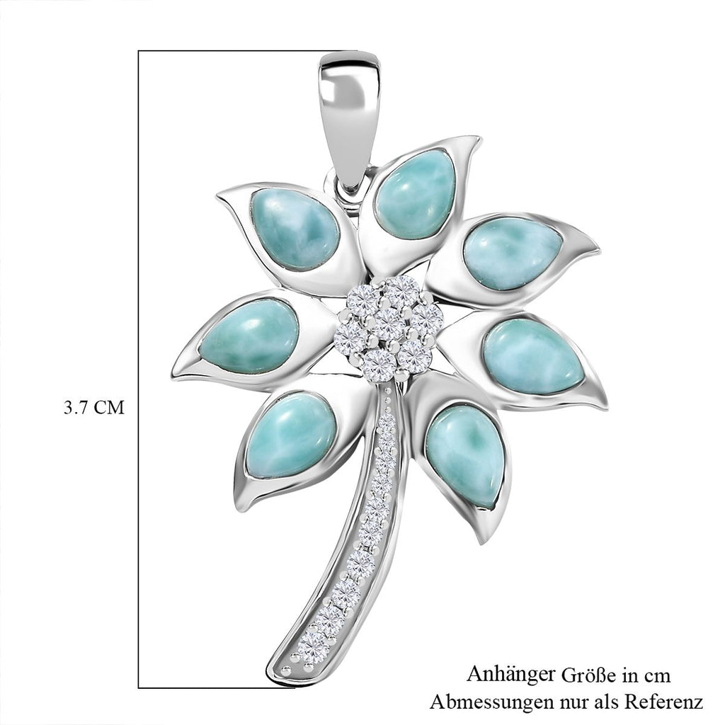 AA Natürlicher grüner Larimar, Weißer Zirkon Anhänger 925 Silber rhodiniert ca. 4.46 ct