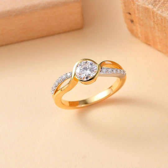 Moissanit Ring 925 Silber Rhodiniert und 750 Gelbgold Vermeil ca. 0,99 ct