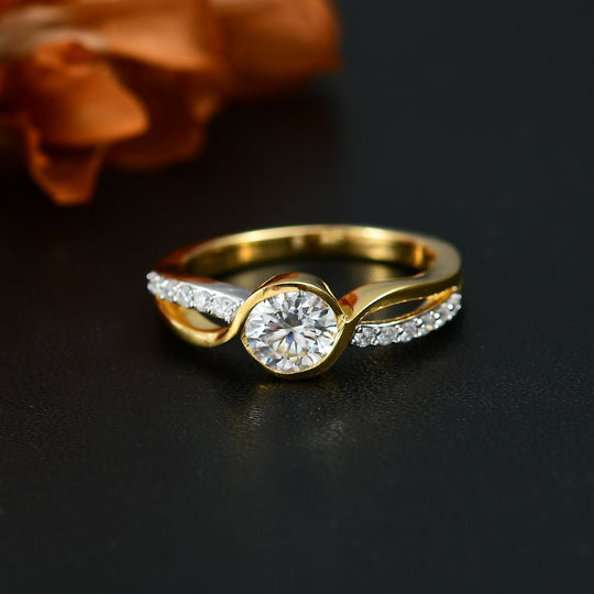 Moissanit Ring 925 Silber Rhodiniert und 750 Gelbgold Vermeil ca. 0,99 ct