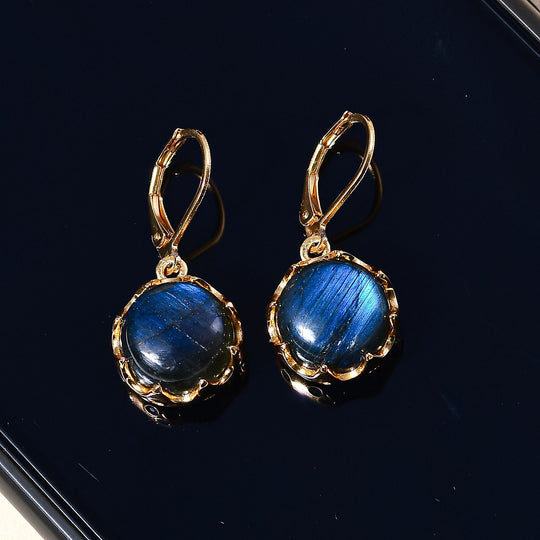 Labradorit, Weißer Zirkon Ohrringe Goldfarben ca. 15.25 ct