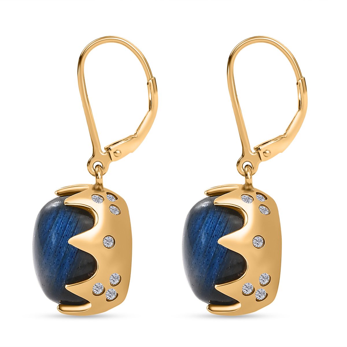 Labradorit, Weißer Zirkon Ohrringe Goldfarben ca. 15.25 ct