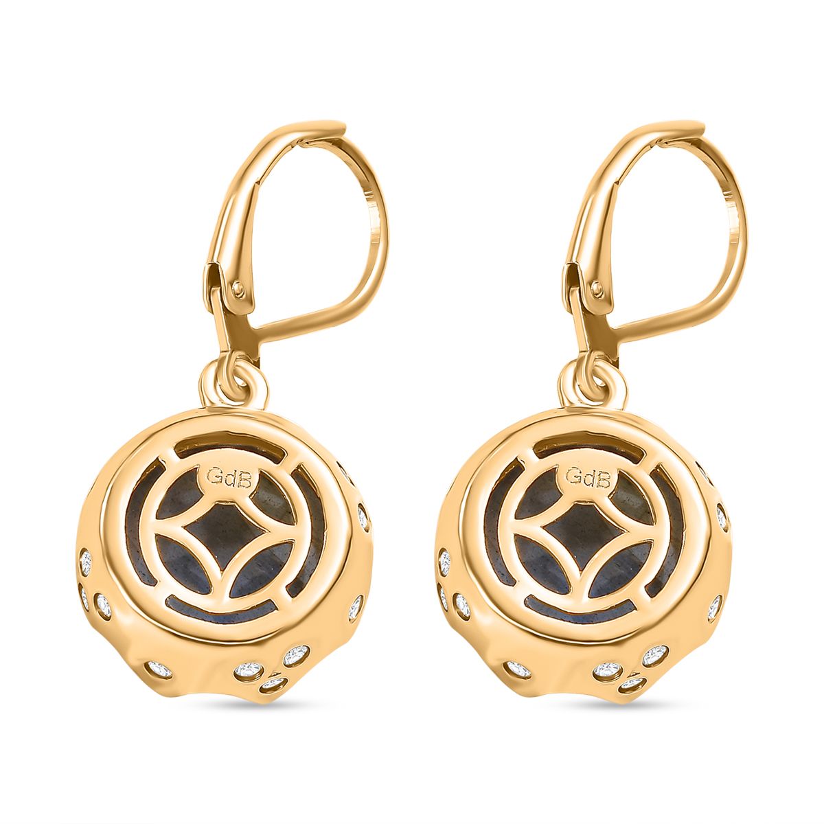 Labradorit, Weißer Zirkon Ohrringe Goldfarben ca. 15.25 ct