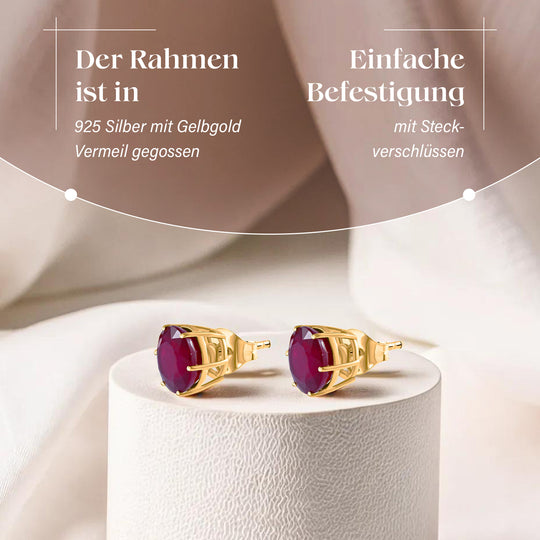 Afrikanischer Rubin (Fissure gefüllt) Ohrringe 925 Silber Gelbgold Vermeil ca. 11,30 ct.