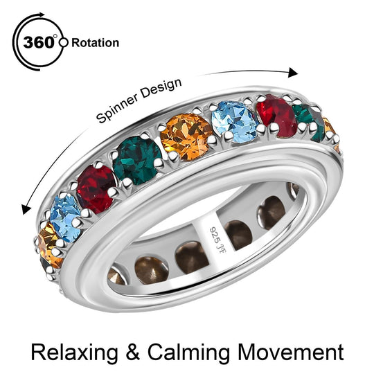 J Francis gefertigt mit SWAROVSKI Aquamarin Swarovski Kristall, Smaragd Swarovski Kristall Ring 925 Silber rhodiniert (Größe 17.00)