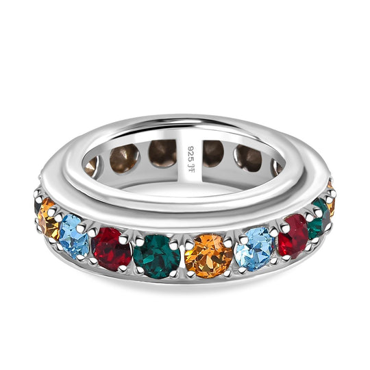 J Francis gefertigt mit SWAROVSKI Aquamarin Swarovski Kristall, Smaragd Swarovski Kristall Ring 925 Silber rhodiniert (Größe 17.00)