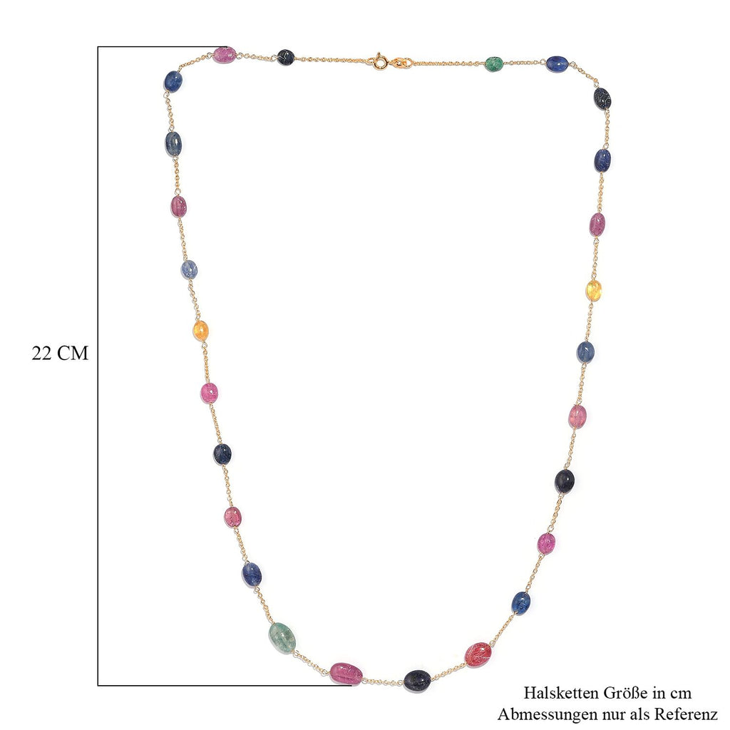 Mehrfarbige Saphir Halskette, ca. 60 cm, 925 Silber 750 Gelb Vergoldet ca. 45.00 ct