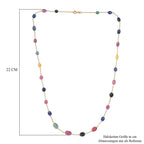Mehrfarbige Saphir Halskette, ca. 60 cm, 925 Silber 750 Gelb Vergoldet ca. 45.00 ct