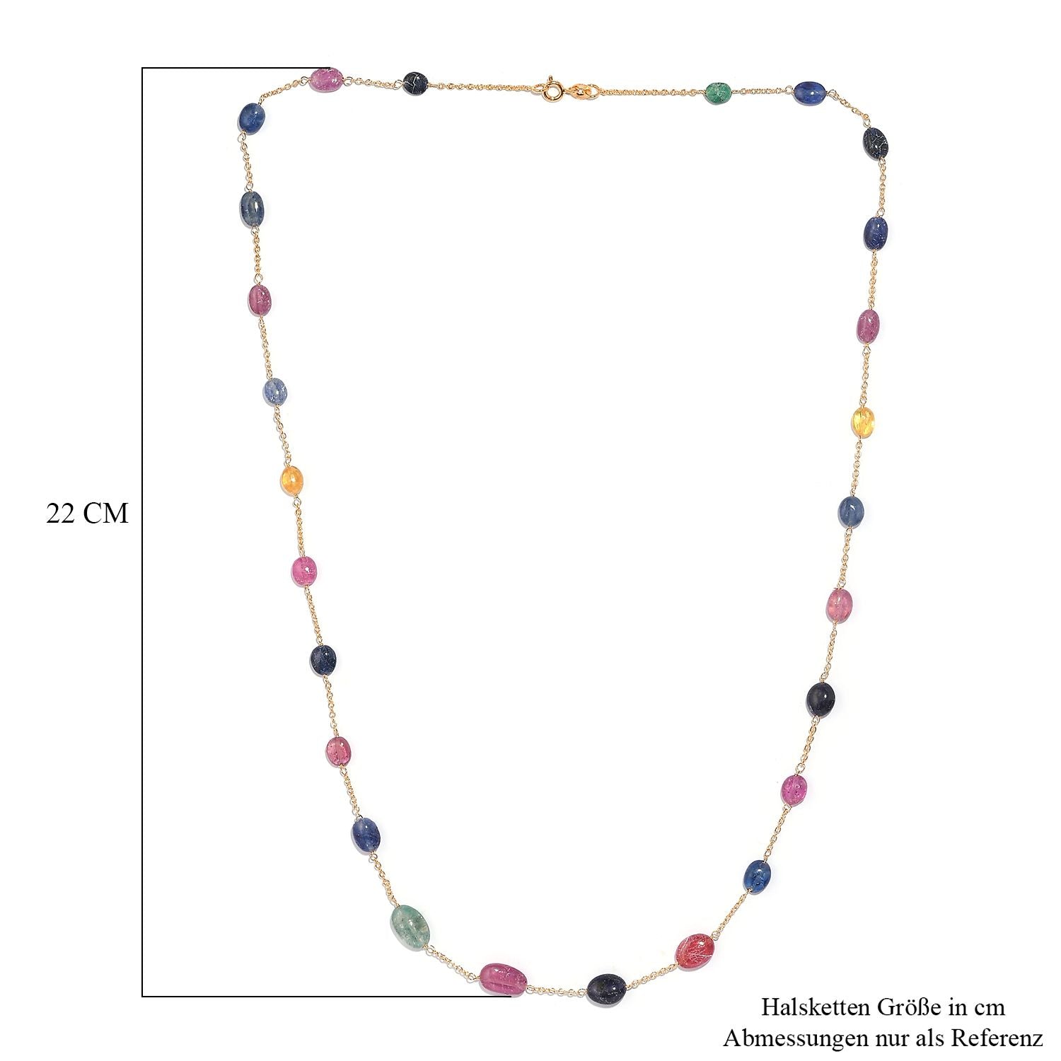 Mehrfarbige Saphir Halskette, ca. 60 cm, 925 Silber 750 Gelb Vergoldet ca. 45.00 ct