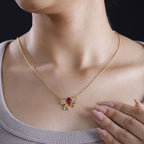 Lab Created Padparadscha-Saphir, Weißer Zirkon Halskette ca. 45 cm 925 Silber 750 Gelbgold Vermeil ca. 3.17 ct