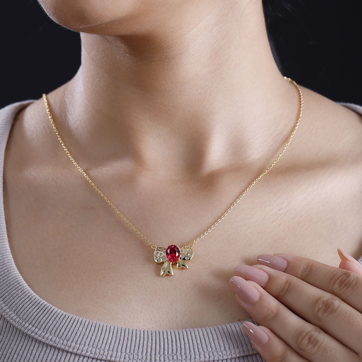 Lab Created Padparadscha-Saphir, Weißer Zirkon Halskette ca. 45 cm 925 Silber 750 Gelbgold Vermeil ca. 3.17 ct