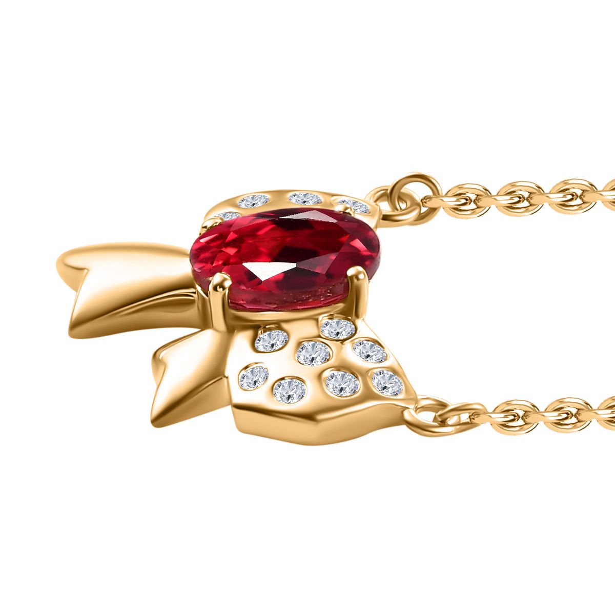 Lab Created Padparadscha-Saphir, Weißer Zirkon Halskette ca. 45 cm 925 Silber 750 Gelbgold Vermeil ca. 3.17 ct
