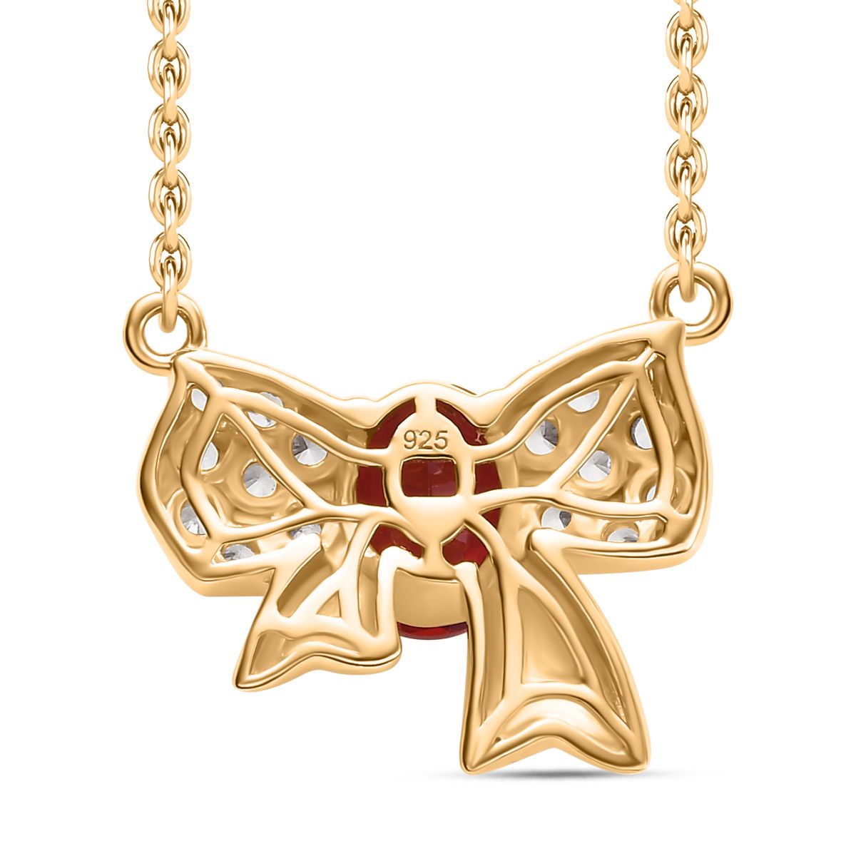 Lab Created Padparadscha-Saphir, Weißer Zirkon Halskette ca. 45 cm 925 Silber 750 Gelbgold Vermeil ca. 3.17 ct