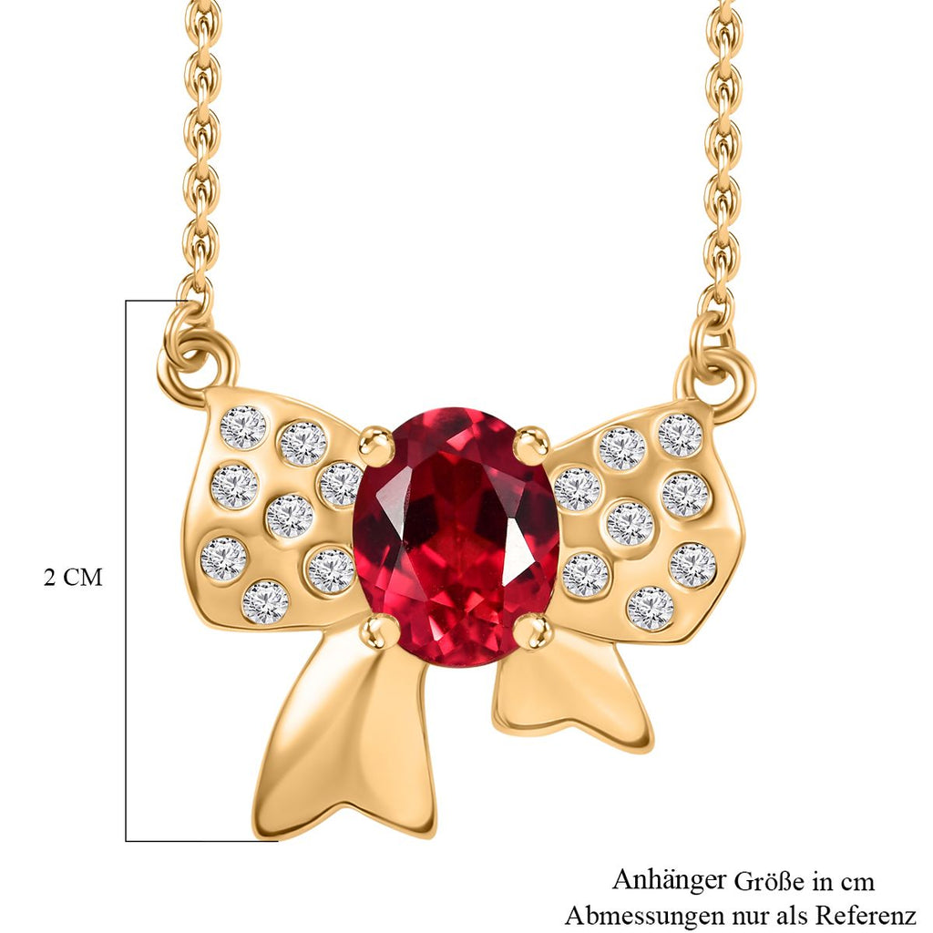 Lab Created Padparadscha-Saphir, Weißer Zirkon Halskette ca. 45 cm 925 Silber 750 Gelbgold Vermeil ca. 3.17 ct