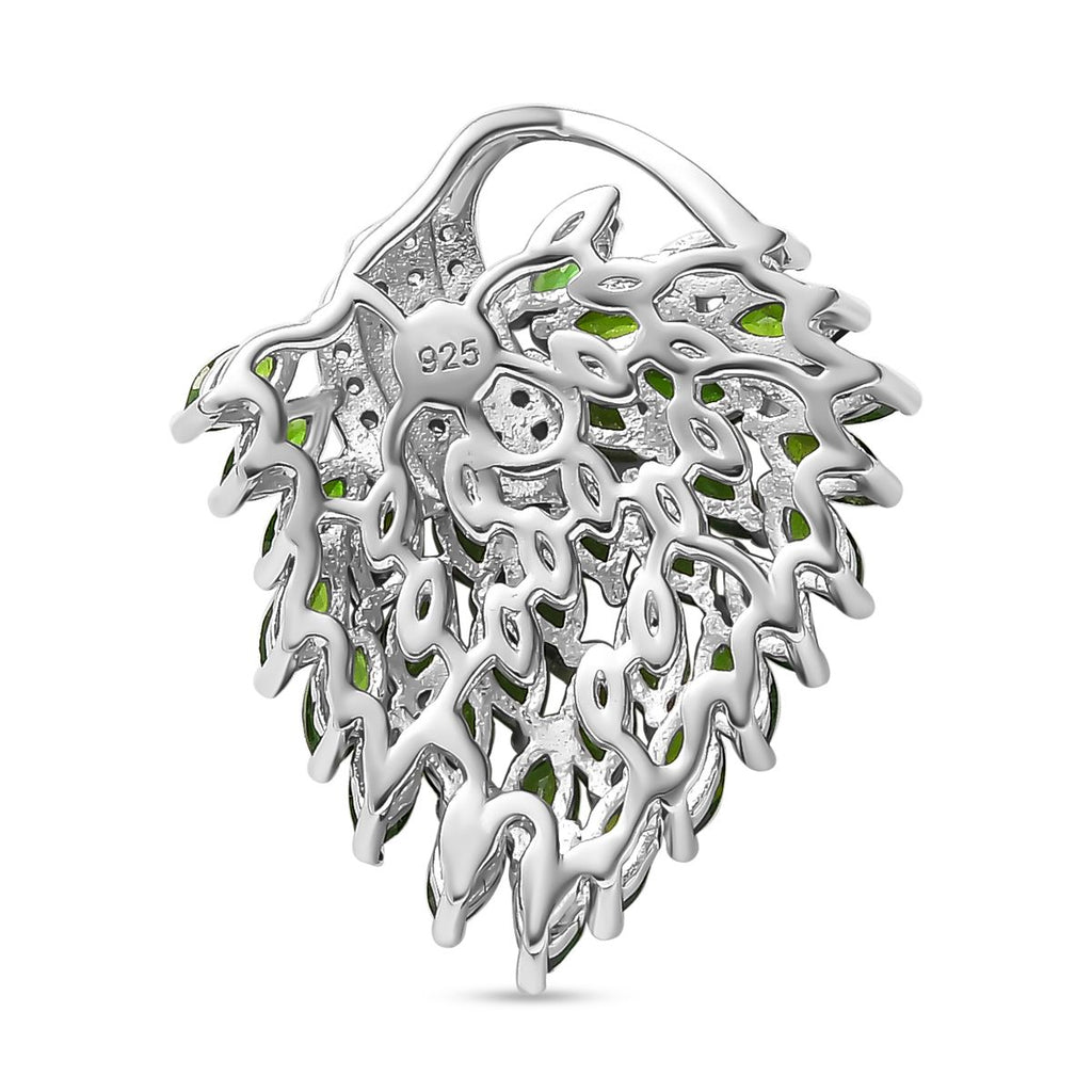 Natürlicher Chromdiopsid, Weißer Zirkon Anhänger 925 Silber rhodiniert ca. 2.86 ct